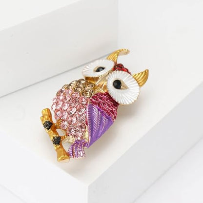 Enamel Bird Brooch for Women Rhinestones Owl/Hummingbird/Eagle/Toucan Lapel Pin Cute Bird Brooches Jewelry Gifts for Mom Wife - color: Pink Purple-Owl 5