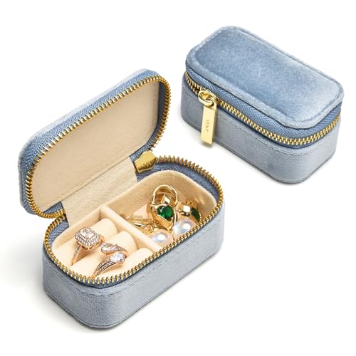 TAIMY Mini Jewelry Travel Case, Velvet Small Travel Jewelry Box, Portable Jewelry Travel Organizer Box for Rings Earrings Necklaces, Gifts for Women Girls(Blue) - color: Mini-Blue