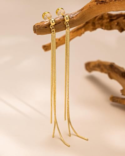 Dangle Earrings for Women - 14K Gold/White Gold/Rose Gold Plated Butterfly Heart Star Hoop Chain Long Tassel Cubic Zirconia CZ Dangle Earrings - color: Line Tassel