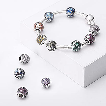 925 Sterling Silver Birthstone Charms fits Charms Bracelets for Woman，with 5A Cubic Zirconia Dangle Pendant Bead,Happy Birthday Charms for Bracelet and Necklace Valentine's Day Mother's Day Gift - color: 1-September Birthstones