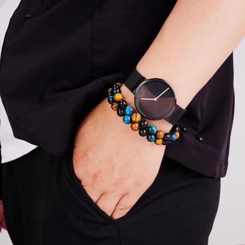 Triple Protection Bracelet,Bracelets for Men Women, Natural Tiger Eye Jewelry Stone Hematite and Blue Stone Hematite 8mm Crystal Bracelet - Adjustable Size with Premium Gift-Box - color: Blue-Brown-Black