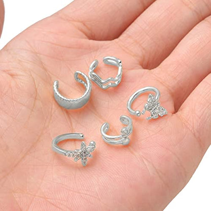 Tornito 17Pcs Ear Cuffs Chain Earrings Snake Butterfly Leaf Non Piercing Clip on Earring Fake Helix Cartilage Earrings Ear Clip Jewelry Silver Gold Tone - color: A:Silver Tone