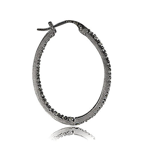 Hoops & Loops 925 Sterling Silver Cubic Zirconia Inside Out Oval Hoop Earrings for Women, 20mm 25mm 30mm - color: 25mm-Black