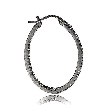 Hoops & Loops 925 Sterling Silver Cubic Zirconia Inside Out Oval Hoop Earrings for Women, 20mm 25mm 30mm - color: 25mm-Black