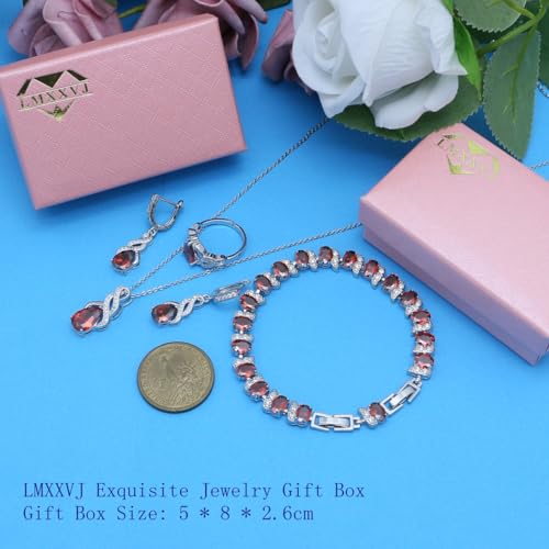 LMXXVJ Jewelry Set for Women,Teardrop Cubic Zirconia Necklace Earrings Adjustable Ring Bracelet Jewelry Set Formal Jewelry Gift - color: MHSD-White Gold-Garnet