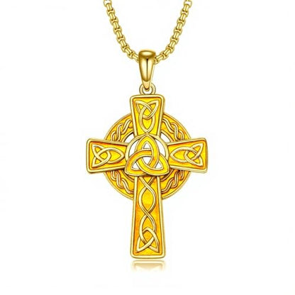 Celtic Cross Necklace For Men ，18K Gold Plated Celtic Cross Celtic Amulet Necklace Protection Jewelry Religious Gifts with 2.5mm 22"+2" Adjustable Rolo Chain - style: style1