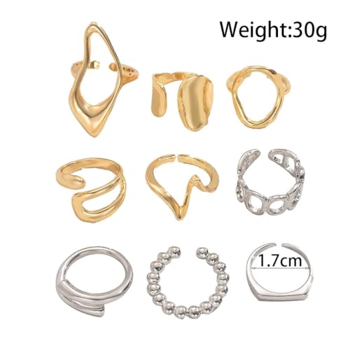 FUTIMELY 9Pcs Chunky Knuckle Ring Set,Vintage Two Tone Dainty Geometric Stackable Midi Rings Set,Charming Hollow Personalized Open Joint Rings for Women
