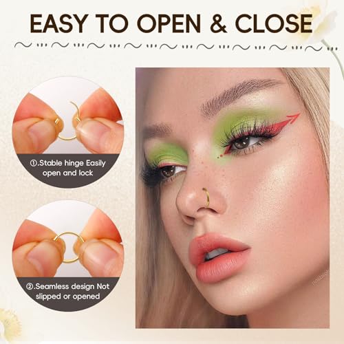 10Pcs Gold Nose Ring Hoop 18G/20G Clicker Nose Hoops Hypoallergenic Stainless Steel Nose Piercings Jewelry Gold Nose Jewelry Septum Helix Cartilage Lip Body Piercings for Women Men 7mm 8mm 9mm 10mm 12mm - color: Gold-18G
