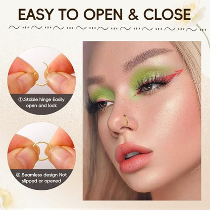 10Pcs Gold Nose Ring Hoop 18G/20G Clicker Nose Hoops Hypoallergenic Stainless Steel Nose Piercings Jewelry Gold Nose Jewelry Septum Helix Cartilage Lip Body Piercings for Women Men 7mm 8mm 9mm 10mm 12mm - color: Gold-18G