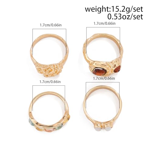 Chunky Knuckle Rings Set for Women Gold Irregular Chunky Ring Set Adjustable Open Knuckle Stacking Rings Dainty Crystal Rings Set Gold Silver Liquid Irregular Ring Set Y2k Statement Ring Unique Ring Jewelry - color: Gold1