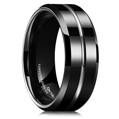 King Will Mens 8mm Cross Groove Tungsten Carbide Wedding Ring | Rose Gold, 8mm, Grooved, Comfort Fit, Cross design, Everyday Wear - color: Glossy Black 8mm