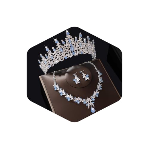 Kamirola Tiaras and Crowns for Women,Tiaras Earrings Necklace, Crystal Bridal Jewelry Set, Costume Jewelry for Women Party Halloween Prom Pageant - color: Gream Blue