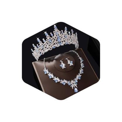 Kamirola Tiaras and Crowns for Women,Tiaras Earrings Necklace, Crystal Bridal Jewelry Set, Costume Jewelry for Women Party Halloween Prom Pageant - color: Gream Blue