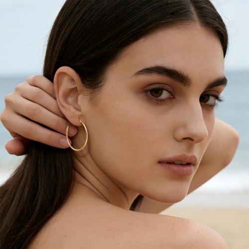 14K Gold Hoop Earrings for Women 14K Gold Earrings for Women | Gold Hoop Earrings for Women Classic Hypoallergenic Lightweight Hoop Earrings for Women 14/16/18/20/25/30/35/40/45/50/60/70mm - size: 35mm