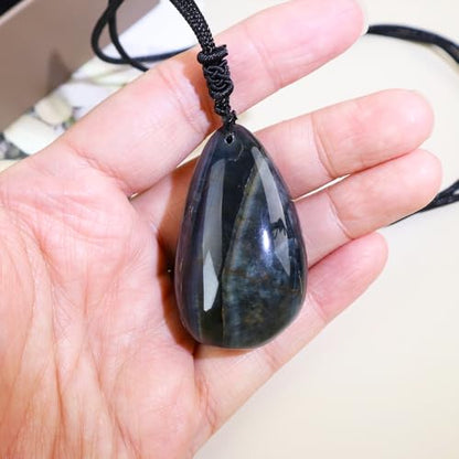 Anjiucc Natural Gemstone Tree of Life Black Obsidian/Golden Obsidian Pendant Necklace for Male and Female Necklace - color: Blue Tiger's Eye