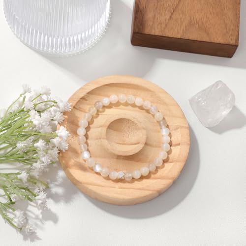Raicegs 4 6 8MM Beaded Bracelets Healing Crystal Bracelet for Women Men Natural Stone Handmade Stretch Bracelet Reiki Spiritual Jewelry - color: Moonstone, size: 6mm