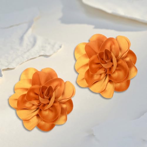 2Pack 6inch Extra Large Satin Brooches Lapel Pins Dainty Elegant Fabric Camellia Rose Flower Brooch Pin for Women Wedding Part Dance Clothes Accessories Jewelry - color: Yellow