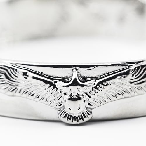 Innocence S925 Silver-Plated Antique Wide Feather Cuff Bracelet For Men Women Adjustable Retro Twisted Feathers Bracelets Gift Jewelry - color: Eagle