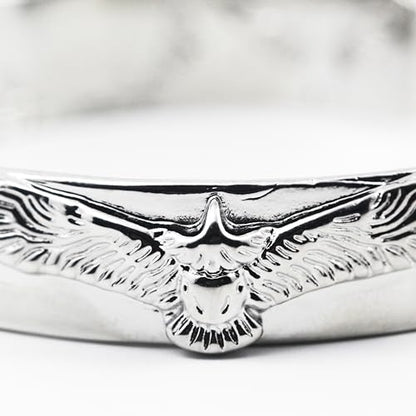 Innocence S925 Silver-Plated Antique Wide Feather Cuff Bracelet For Men Women Adjustable Retro Twisted Feathers Bracelets Gift Jewelry - color: Eagle