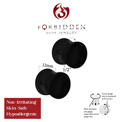 Forbidden Body Jewelry 8mm - 14mm Acrylic Ear Gauges, Solid Double Flared Saddle Plug Earrings Sold in Pairs - style: 12mm (1/2 Inch) Black