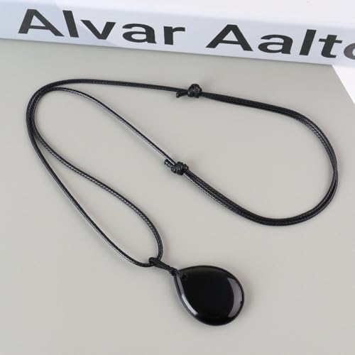 Teardrop Gemstone Necklaces for Women, Healing Crystal Pendant Necklace Birthstone Jewelry for Women - color: Black Obsidian