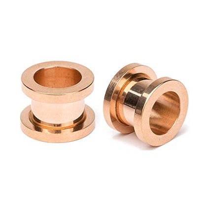 18PCS Ear Tunnels Kit Stainless Steel Screw Fit 14G-00G Gauges Plugs Set Double Flared Stretcher Expander Body Piercing Jewelry - color: Rose Goldtone