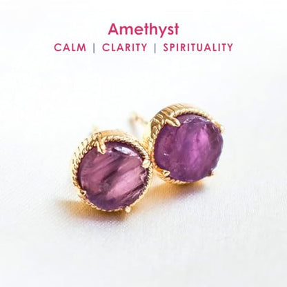 Gempires Gemstone Stud Earrings for Women 14k Gold Plated Prong Set Genuine Crystal Hypoallergenic Handmade Minimal Everyday Jewelry Elegant Birthstone Earrings Gift for Her - style: Amethyst