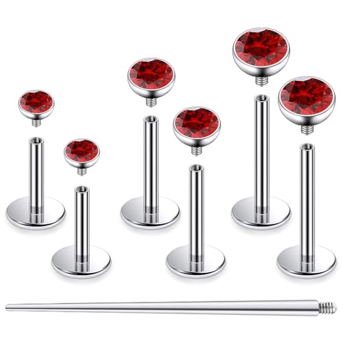F136 Titanium 20/18/16G Internally Threaded Flat Back Stud Earrings Nose Rings Lip Medusa Monroe Labret 6/8/10mm Short/Long Bar Piercing Jewelry with Taper for Women Men - color: Red, size: 16g=1.2mm