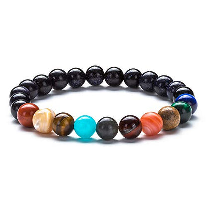 Fesciory Solar System Bracelet for Women, Universe Galaxy Beaded Jewelry | Natural Stone Beads, Universe Galaxy Design, Guardian Star Charm, Adjustable Fit, Birthday & Astronomy Planet Gifts for Loves - color: Blue Sandstone(Nine Planets)