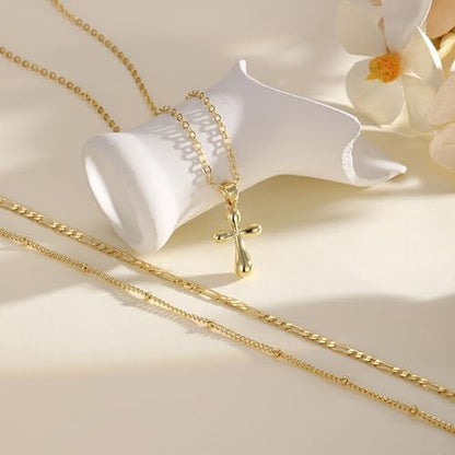 Layered Gold Cross Necklaces for Women, Stack Stackable 14K Gold/Silver Plated Cubic Zirconia Pendant Necklace Set Dainty Choker Layering Necklaces for Women Faith Jewelry Religious Gift - style: Gold-3