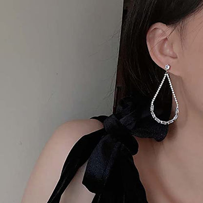 Luxval Rhinestone Earrings Dangling for Women Sparkly Silver Dangle Earrings Girls Long Chandelier Earrings Tassel Lightweight Ear Studs Cubic Zirconia Crystal Statement - color: Silver-Teardrop Earrings