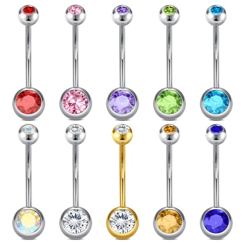 VCMART 14g Belly Button Ring Belly Button Piercing Belly Rings Surgical Steel Belly Button Rings 6mm 8mm 10mm 12mm 14mm 16mm 18mm Short Long Bar Belly Piercing Jewelry for Women - style: C -10pcs