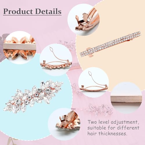 4 Pieces Rhinestone Hair Clips Leaf Wedding Hair Pins Crystal Bobby Pins Bridal Hairpin Barrette for Brides Bridesmaids Flower Girls (Rose Gold) - color: Rose Gold