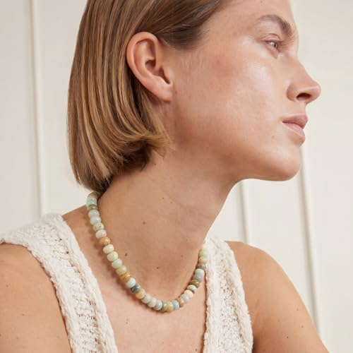 Joya Love Colorful Gemstone Beaded Necklaces For Women Trendy Rainbow Natural Stone Boho Handmade Stainless Steel Waterproof Strand Necklaces Jewelry For Women Gift - color: Pomegranate