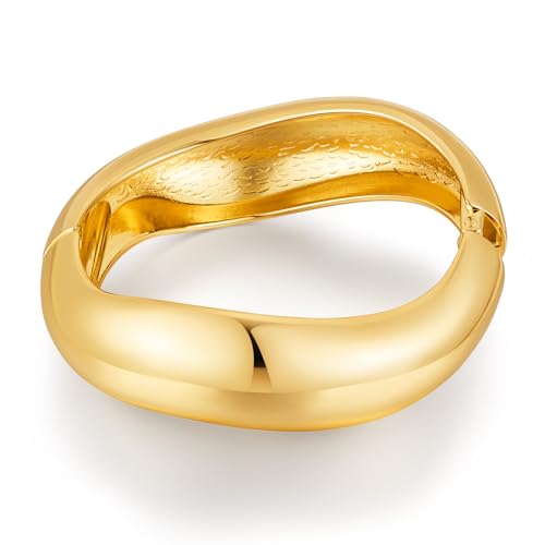 Chunky Gold Bangle Bracelets for Women Trendy Wide Hinged Open Cuff Bangle Bracelet Boho Thick Statement Gold Bracelets Am Cuff Wist Bracelets - color: Wide Irregular Bangle