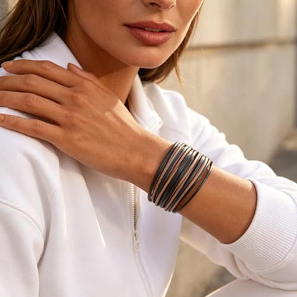 hotoo Leather Wrap Bracelet for Women - color: Pinkish gray