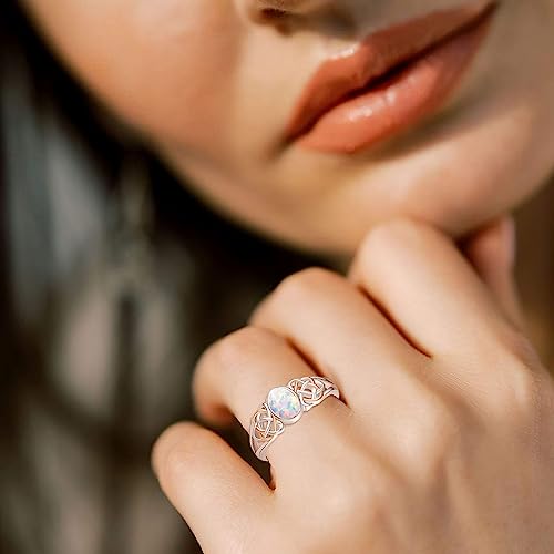 PRAYMOS 925 Sterling Silver Ring Birthstone Ring Turquoise Moss White Opal Ring for Women Celtic Knot Open Adjustable Thrumb Ring - color: white opal