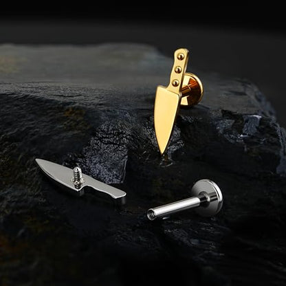 FINE4U 1PC ASTM F136 Titanium Internally Threaded Piercing Jewelry Stud 16G 6mm 8mm for Helix, Tragus, Conch, Flat - color: Knife - Tit