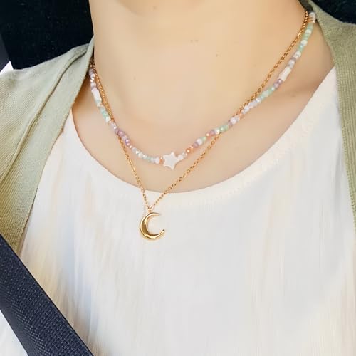 Sunflower Fidget Necklace for Women Gold Moon Necklace Rotating Heart Necklaces Spinning Crystal Flower Anxiety Necklaces Crescent Moons Jewelry Accessories - color: Moon