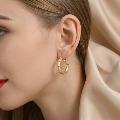 14K Gold Hoop Earrings for Women 14K Gold Earrings Classic Shiny Polished Round Big Hoop Earring for Women Hypoallergenic Womens Earring Hoops - size: 25mm