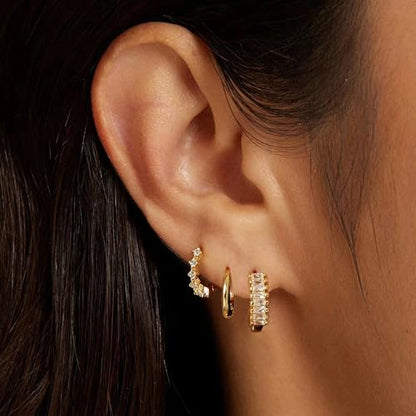 CZ Huggie Earrings for Women, Dainty Gold Earring Stacks 14K Gold Plated Small Huggie Hoop Earrings for Women Trendy Hypoallergenic Cute Unique Gold Earrings Set Fashion Gold Womens Jewelry - color: Gold-set1