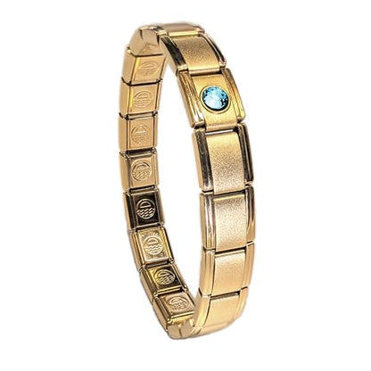 Birthstone Charm Bracelet Jewelry, Italian Modular Family Birthstone Charm Starter Stainless Steel - color: 18 LINKS-GOLD-03-March
