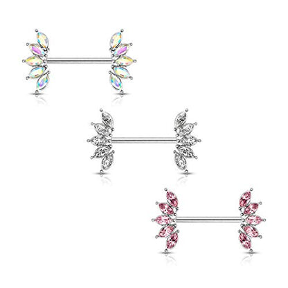 Pierced Owl - 14GA 316L Stainless Steel Crystal Marquise Fan Ends Nipple Barbells, Sold as A Pair - style: Pink