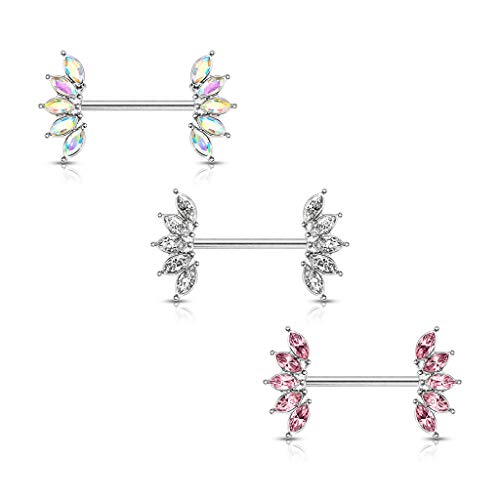 Pierced Owl - 14GA 316L Stainless Steel Crystal Marquise Fan Ends Nipple Barbells, Sold as A Pair - style: Clear