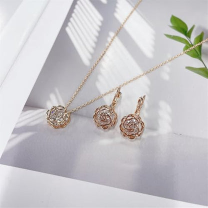 Rose Flower Jewelry Sets for Women Dainty Blooming Filigree Flower Austrian Crystal Choker Necklace Earring Set for Wedding Valentine Fashion Jewelry for Brides Bridesmai - color: Rose Gold