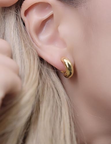 FAN&LOUIS Gold Silver Clip On Hoop Earrings,14K Gold Plated Chunky Gold Small Huggie Hoops Clip-On Earrings for Women│Small Wide Round Hoop Clip On Earrings - style: Set A