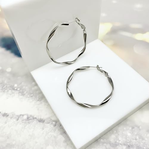 Rose/White/18k Gold Plated Hoop Earrings Lightweight Hoop Earrings For Women Loop Earrings 1in 2in - color: White Gold, size: 40mm