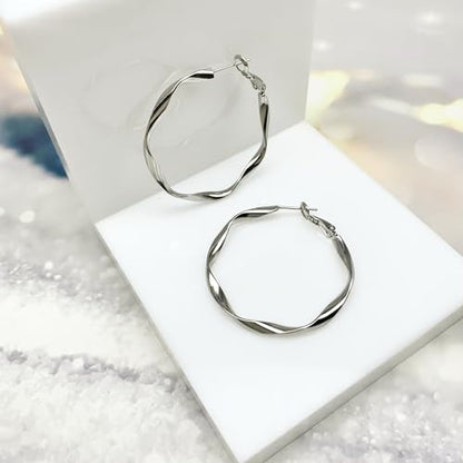 Rose/White/18k Gold Plated Hoop Earrings Lightweight Hoop Earrings For Women Loop Earrings 1in 2in - color: White Gold, size: 40mm