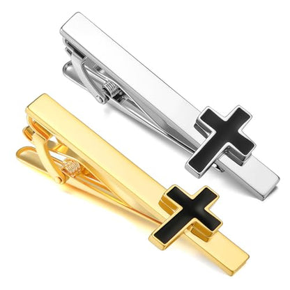 Tie Clips for Men Classic Tie Clip Set Necktie Tie Bar Clips jewelry Box Gift - color: (2pcs-tie clip