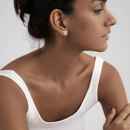 LOYATA Spike Earrings Gold Huggie Hoop Diamond Cubic Zirconia 14K Gold Plated Dainty Small Simple Hypoallergenic Geometric Jewelry Gift for Women - color: Diamond Triangle